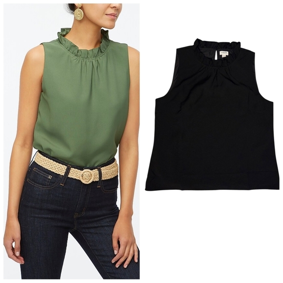 J. Crew Factory Ruffleneck Top Sleeveless Black WOMEN'S medium Style AY481 - Picture 1 of 9